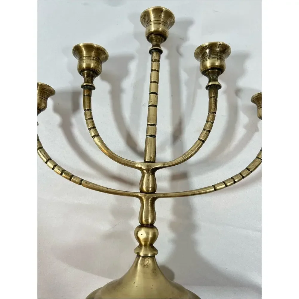 Vintage Brass 5-Arm Candelabra Candle Holder Patina Candelabrum Centerpiece